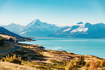 Image showing Road to Mt Cook, the highest mountain in New Zealand. 