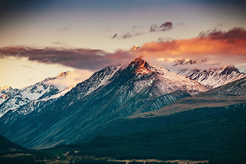 Image showing Sunset on the Summit of Mt. Cook and La Perouse in New Zealand