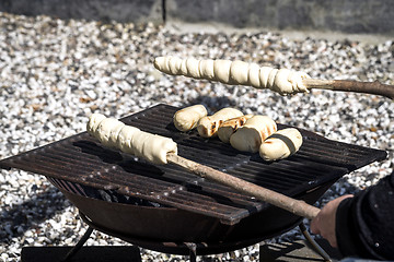 Image showing Bread on an outdoor grill