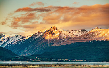 Image showing Sunset on the Summit of Mt. Cook and La Perouse in New Zealand