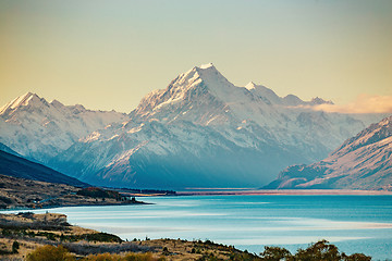 Image showing Road to Mt Cook, the highest mountain in New Zealand. 