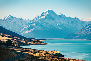 Image showing Road to Mt Cook, the highest mountain in New Zealand. 