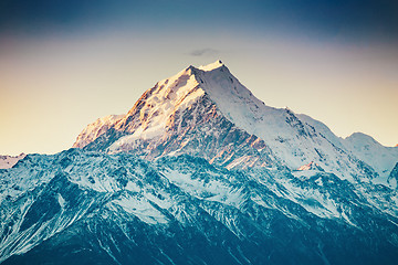 Image showing Sunset on the Summit of Mt. Cook and La Perouse in New Zealand