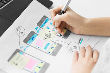 Image showing web designer working on user interface wireframe