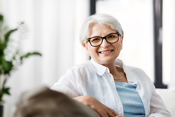 Image showing portrait of happy senior woman in glasses at home