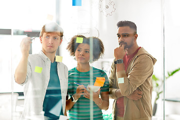 Image showing creative team working with glass board at office