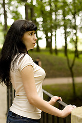 Image showing woman on a bridge