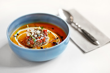 Image showing close up of vegetable soup in bowl