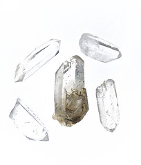 Image showing Close Up of Clear Quartz Crystal Points On white