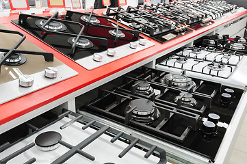 Image showing Brand new gas stove panels at appliance store