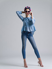 Image showing woman posing in fashionable clothes and sunglasses