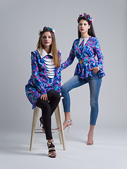 Image showing two Fashion Model girls isolated over white background