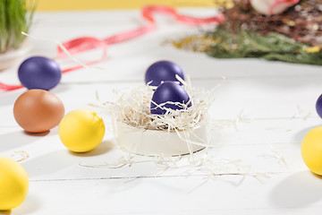 Image showing Beautiful easter table setting composition.