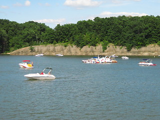 Image showing Group of people traveling in boats