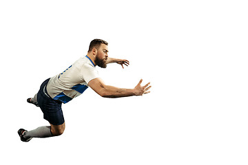 Image showing The silhouette of one caucasian rugby man player isolated on white background