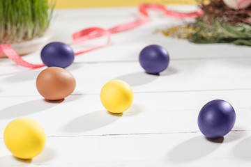 Image showing Beautiful easter table setting composition.