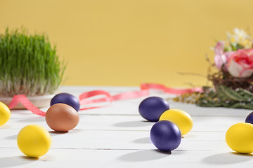 Image showing Beautiful easter table setting composition.