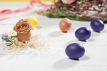 Image showing Beautiful easter table setting composition.