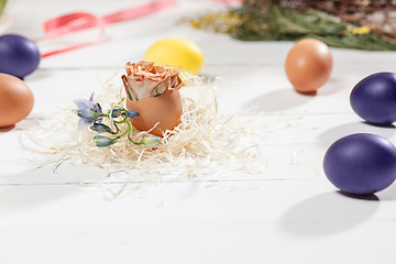 Image showing Beautiful easter table setting composition.