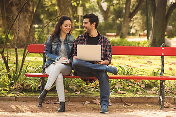 Image showing Friends studying in the park