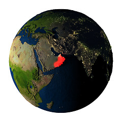 Image showing Oman in red on Earth isolated on white