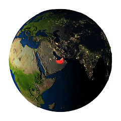 Image showing United Arab Emirates in red on Earth isolated on white