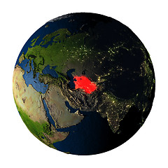 Image showing Turkmenistan in red on Earth isolated on white