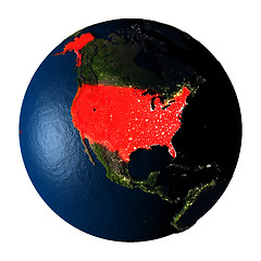 Image showing USA in red on Earth isolated on white