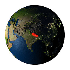 Image showing Nepal in red on Earth isolated on white