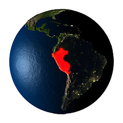 Image showing Peru in red on Earth isolated on white