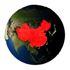 Image showing China in red on Earth isolated on white