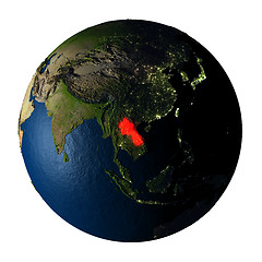 Image showing Laos in red on Earth isolated on white