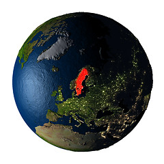 Image showing Sweden in red on Earth isolated on white