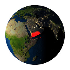 Image showing Yemen in red on Earth isolated on white