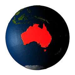 Image showing Australia in red on Earth isolated on white