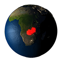 Image showing Zambia in red on Earth isolated on white