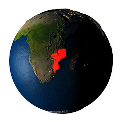 Image showing Mozambique in red on Earth isolated on white