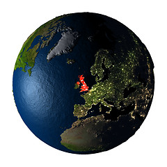 Image showing United Kingdom in red on Earth isolated on white