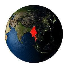 Image showing Myanmar in red on Earth isolated on white