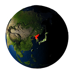 Image showing North Korea in red on Earth isolated on white