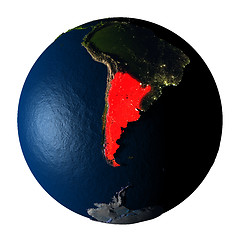 Image showing Argentina in red on Earth isolated on white