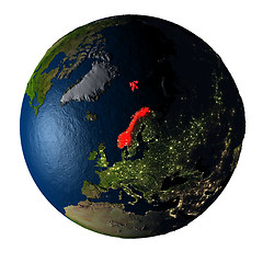 Image showing Norway in red on Earth isolated on white