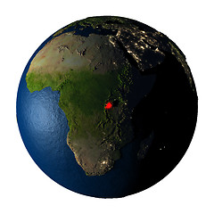 Image showing Rwanda in red on Earth isolated on white