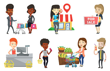 Image showing Vector set of shopping people characters.