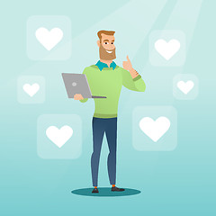 Image showing Man with laptop and heart icons.