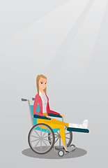 Image showing Woman with broken leg sitting in a wheelchair.