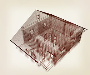 Image showing line drawing of house. Top view. 3d illustration. Vintage style