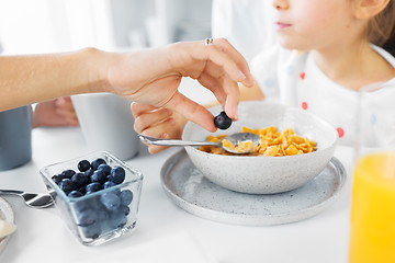 Image showing close up of family having cereals for breakfast