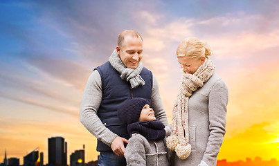 Image showing happy family over sunset in tallinn city