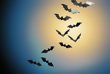 Image showing bats flying over moonlight in night sky background